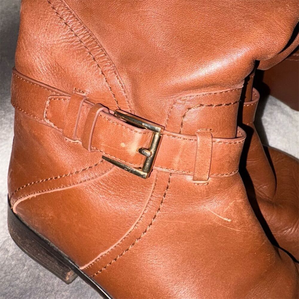 Tory Burch Women's Adeline Brown Leather Knee High Riding Boots Back Zip Closure - Picture 7 of 9